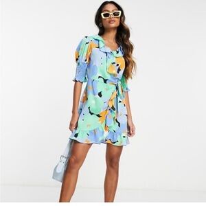 Topshop ASOS Retro Floral Mini Wrap Dress